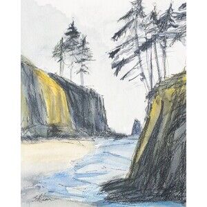 Original Mixed Media Landscape Painting Pacific Olympic Peninsula 8x10 Signed